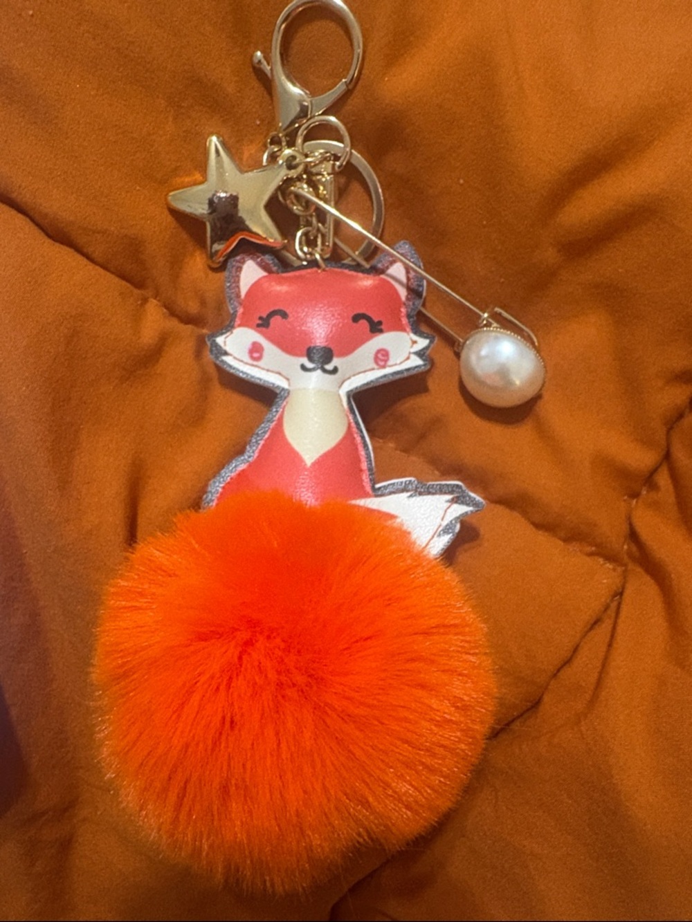Fox Pom Pom Keychain Charm - Orange